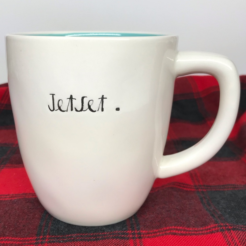Rae Dunn jetset mug cursive lettering jet set